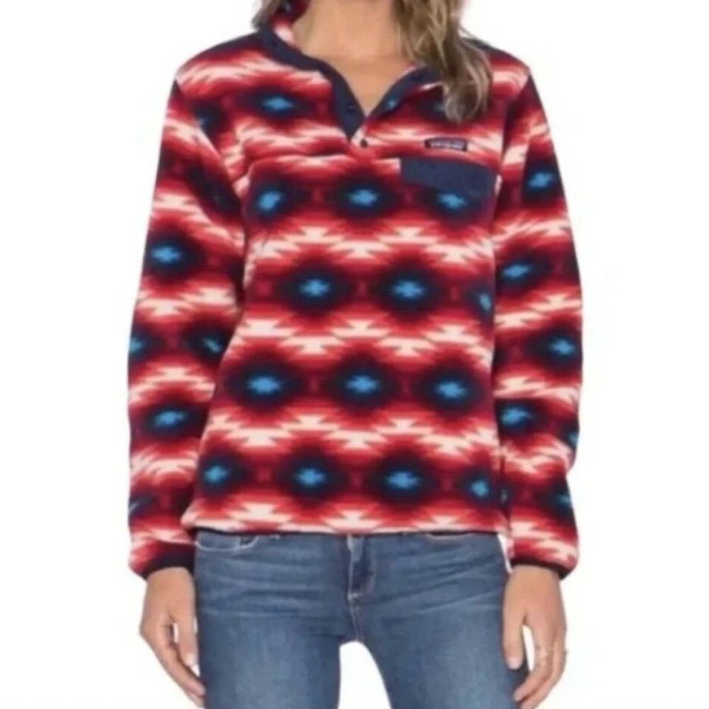 Patagonia Red and Blue Patterned Pullover